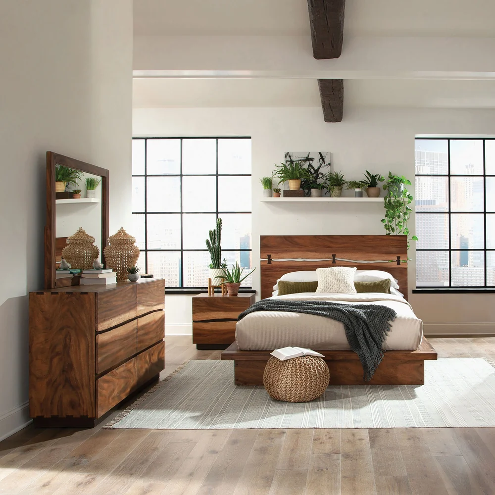 Coaster upholstered bed styled in a bedroom